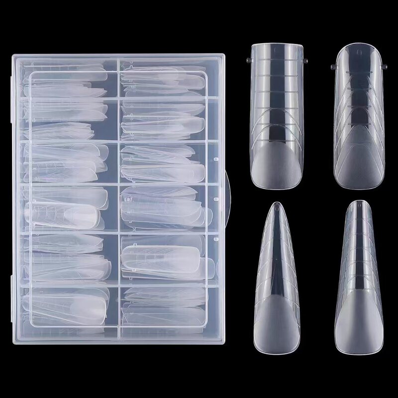 Nail Art Tips 96 Pieces Boxed Crystal Extension Nail Forms with Scale and Frosted Finish 4 Mixed Designs No Paper Tray Model Glue