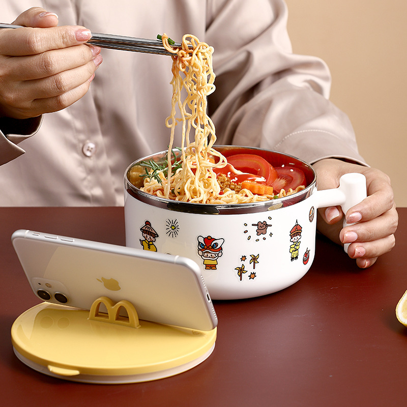 304不锈钢泡面碗带盖上班族学生宿舍用单人便携餐具套装泡面神器|ms