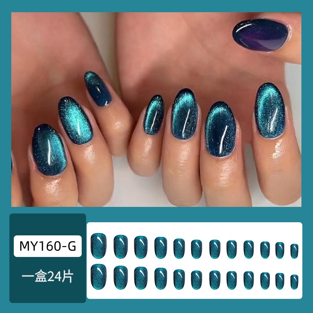 Comercio exterior corto venta caliente desgaste pieza de uñas Peacock Blue Crystal ojo de gato desgaste piezas de uñas falsas de Europa y los Estados Unidos image 3