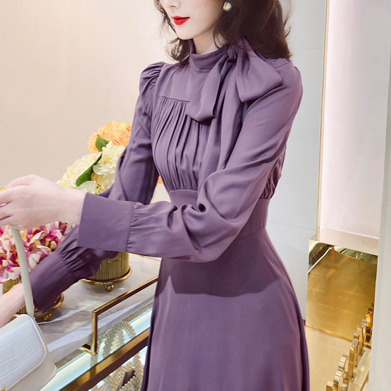 法式优雅连衣裙秋装2025年新款女韩版复古女人味压褶设计中长裙子|undefined