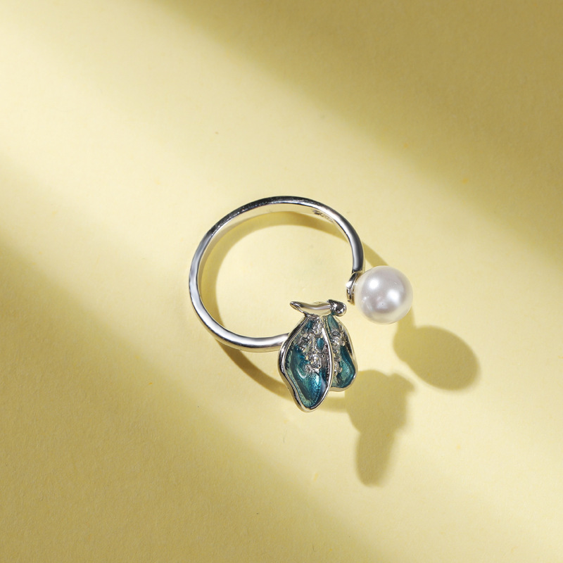 Estilo coreano nuevo simple chica fresca anillo s925 plata esterlina rebordear mariposa personalidad anillo de la perla abierta