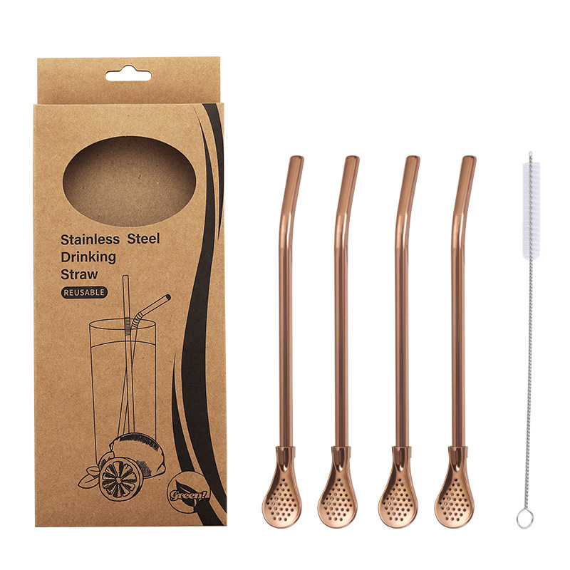 304 cuchara de paja de filtro de acero inoxidable cuchara de té perfumada vajilla cuchara de agitación de paja de bebida chapada en titanio