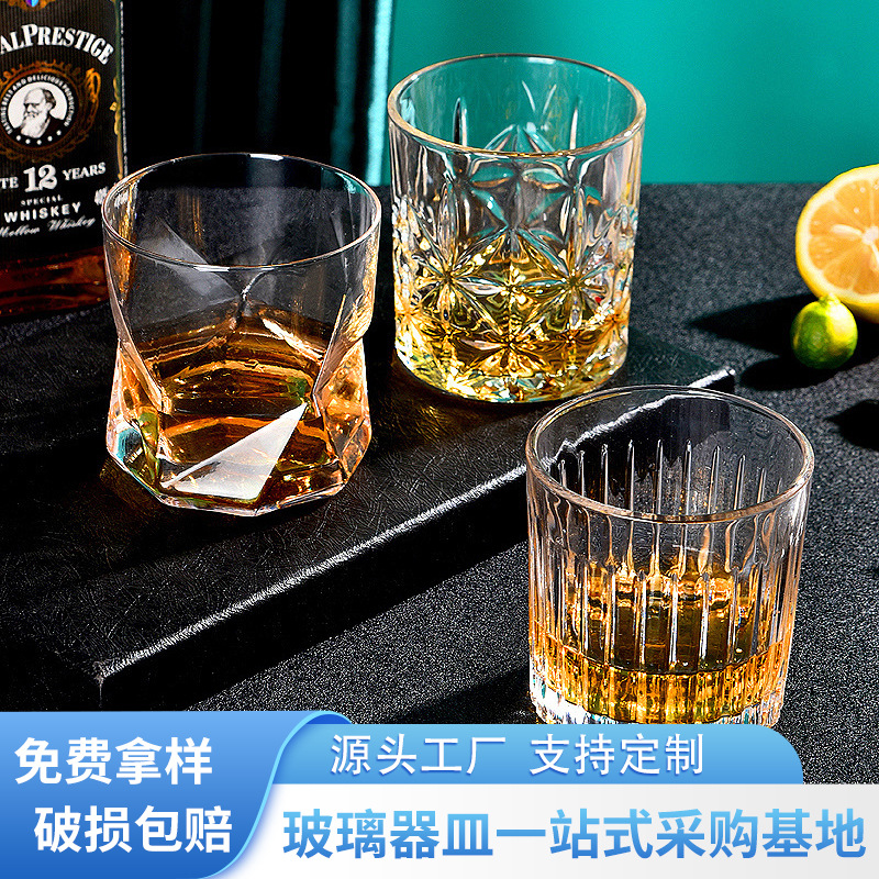 Vaso de whisky, juego de vasos de cristal para el hogar, vaso de licor retro para bar, vaso de cerveza creativo de estilo europeo, estilo ins