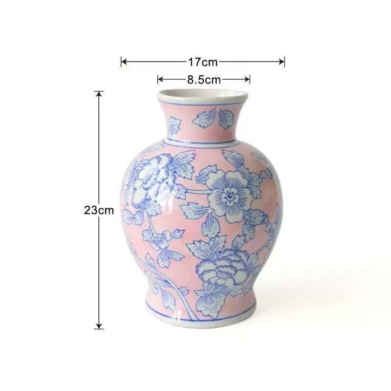 青花磁器花瓶、陶磁器花瓶、新中式水耕栽培磁器、高級感のあるリビングルーム装飾花器、ワンピース配送