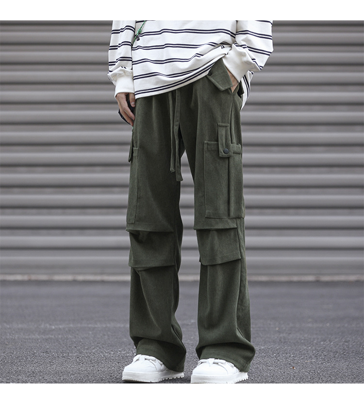 Winter corduroy oversized men's pants, loose plush and thickened work clothes pan's street versatile wide leg_voghion.com