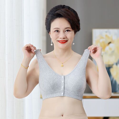 Pure cotton mother's underwear, vest-style front buckle, no wire bra, middle-aged and elderly women's large size thin bra for the elderly