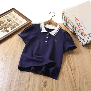 Summer New Arrivals for Middle and Large Children, Cotton Loose and Versatile Threaded Collar Pique Mesh Fashionable Half-Sleeved Shirts