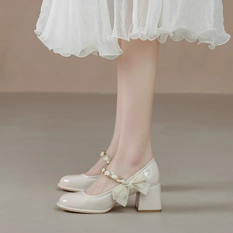 Not Tiring for Feet, Thick Heels, High Heels, Wedding Dress, Wedding Shoes, Women's Xiuhe French Fine Sparkling Crystal Bridesmaid and Bridal Shoes, Two-Wear