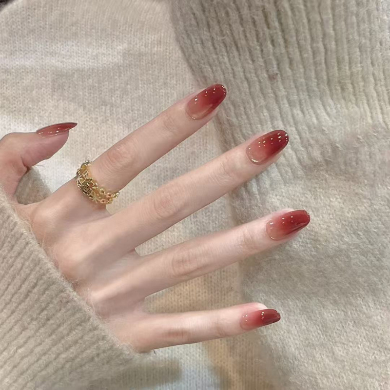 Berry Black Tea Autumn and Winter New Cherry Nail Art Patch Cool Royal Sister Whitening Handmade Wearable Gradient Goddess