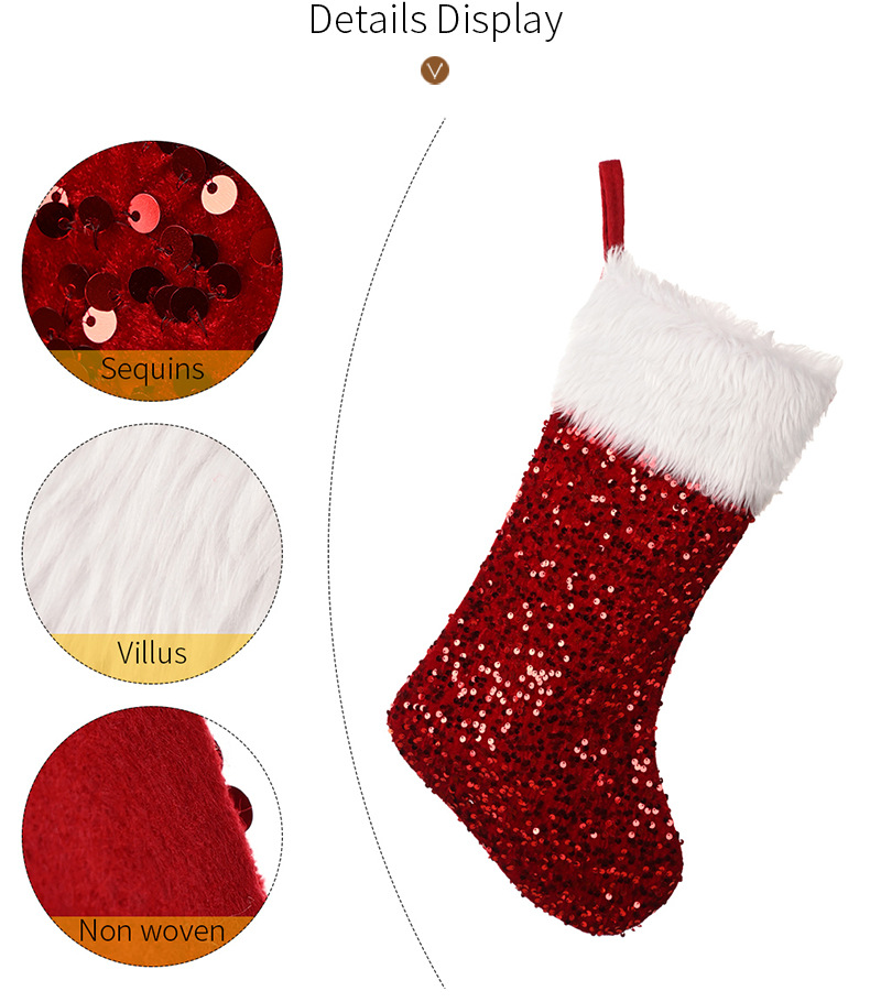 Christmas Decoration Supplies Sequin Christmas Stocking High-end Plush Christmas Stocking Red Sequin Gift Stocking_voghion.com