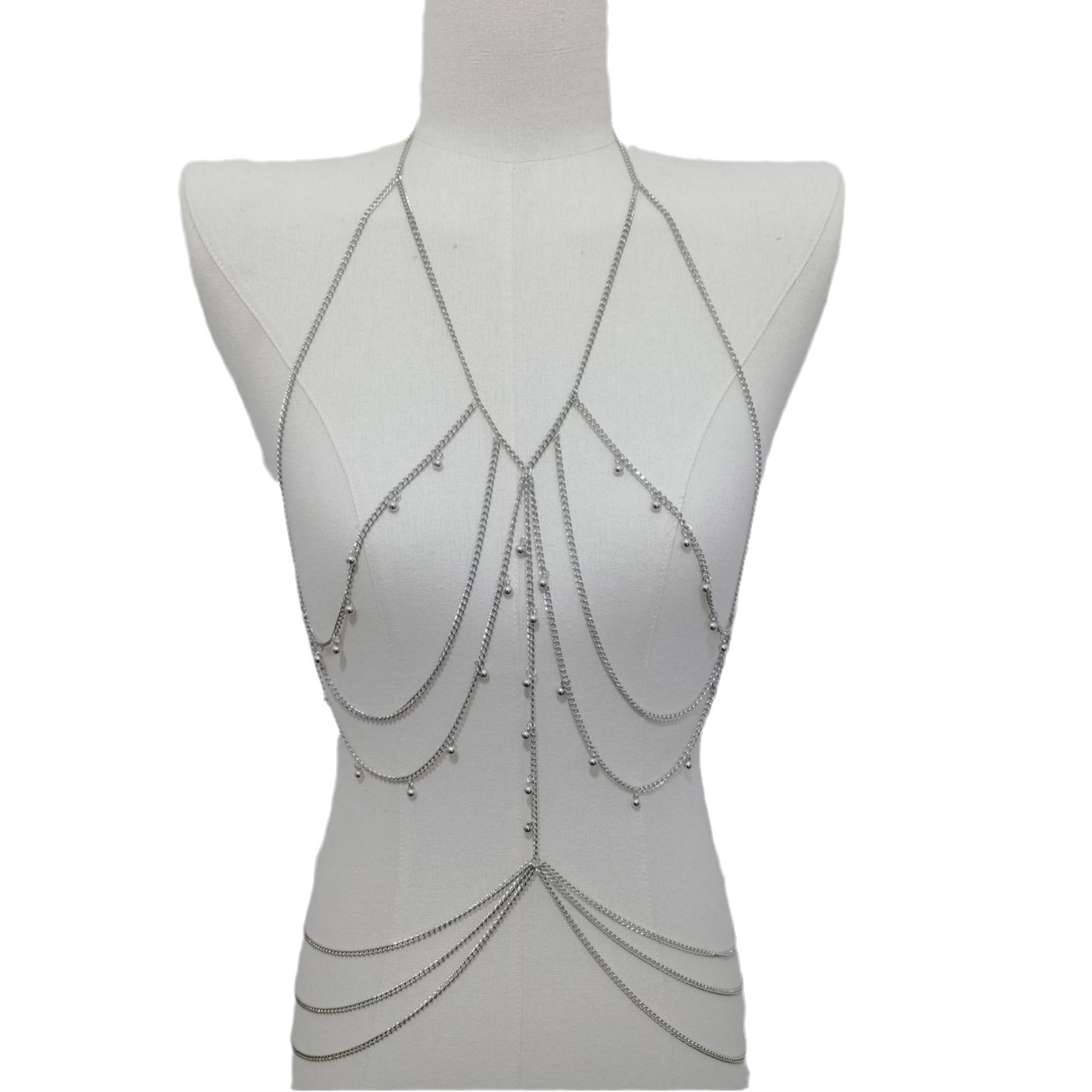 Joyería transfronteriza europea y americana borla de múltiples capas de moda colgante de cuentas redondas Cadena de cuerpo femenino estilo de playa bikini moda Cadena de pecho image 3