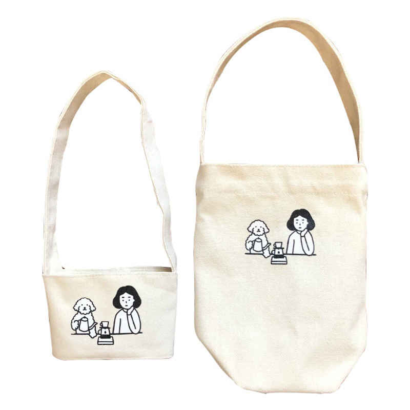 Suministro directo de fábrica mano leche té bolsa de lona taza de café cubierta pequeña bolsa en stock exquisita bebida portátil cubierta de la taza