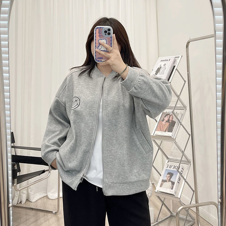 Plus Size Fat Girl 1.0-150kg Sweatshirt Women's 2022 Spring and Autumn Bf Cardigan Slimming Top Jacket Casual Versatile Plus Size Fat Girl 1.0-150kg Sweatshirt Women's 2022 Spring and Autumn Bf Cardigan Slimming Top Jacket Casual Versatile
