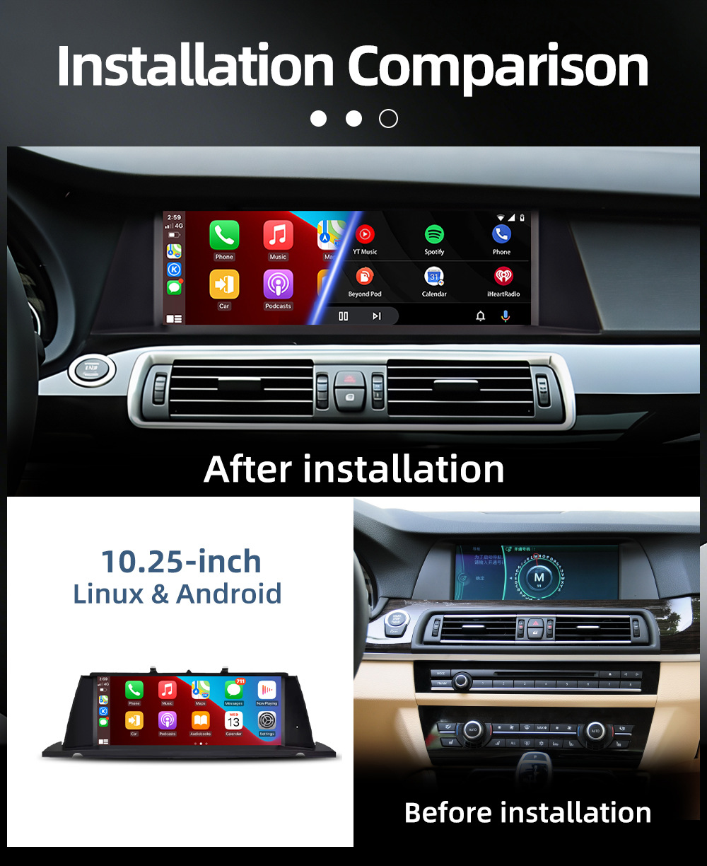 Car-Mounted Central Control Large Screen Suitable for Bmw 5 Series Gt F07 2010-2017 Android Navigation Wireless Carplay
