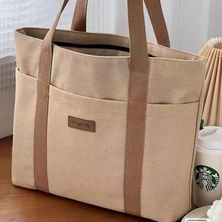 Korean Style Casual Canvas Shoulder Bag Women's Bag 2025 New Ins Commuter Large Capacity College Student Class Tote Bag