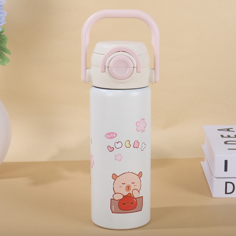 Cartoon Cute Style Student Handle High Aesthetic 316 Stainless Steel Dual-Use Insulated Cup, Outdoor Top Quality Portable Straw Cup_voghion.com