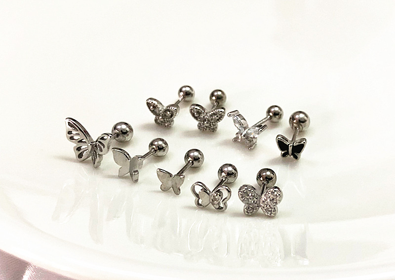 5g Weight Zircon Inlay Material Ear Studs Classification 1 Pair Quantity Daily Occasion 925 Sterling Silver Material Butterfly Pattern Women's Gender Plating, Inlay Design Simple Style Style 1 Pair 925 Sterling Silver Zircon Butterfly Ear Studs 1