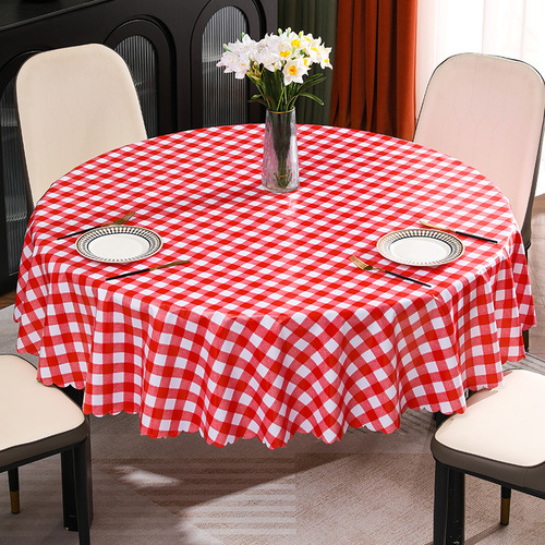 European-style large round tablecloth waterproof and oil-proof no-wash PVC tablecloth hotel home plaid round tablecloth plaid