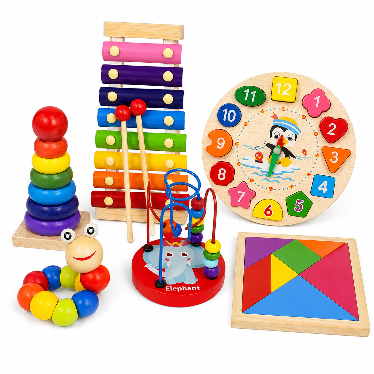 Juguetes educativos de madera para la primera infancia, laberinto de cuentas para bebés, instrumento musical de ocho tonos, reloj despertador, juego de percusión, juguetes de madera image 29