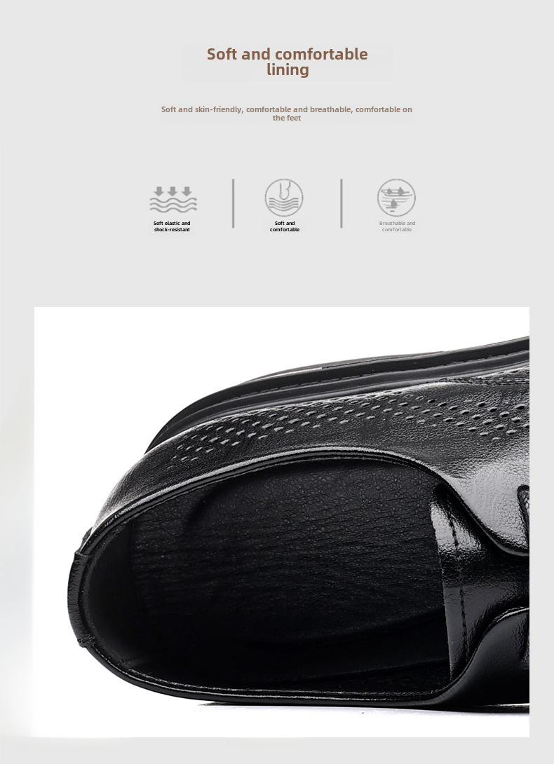Leather shoes men's summer hollow-out business formal wear 2024 men's casual height increasing sandals wedding bridegroom shoes one-piece delivery_vogvips.com