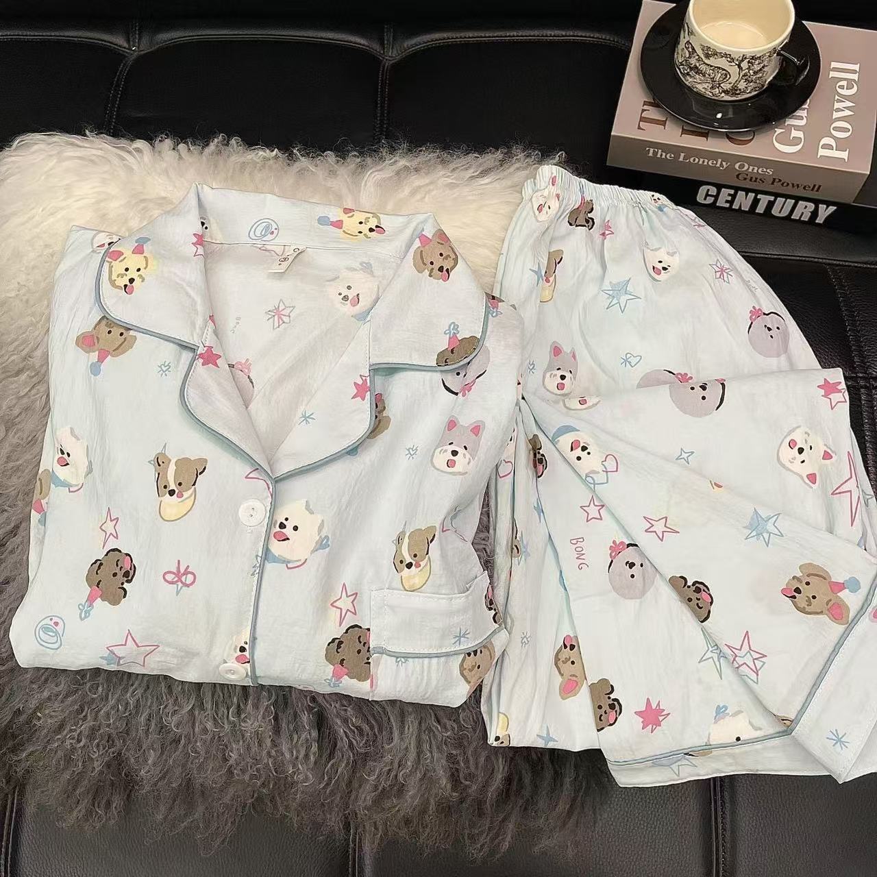 Pijamas de primavera y otoño nubes de algodón estudiantes delgados sueltos cardigans de manga larga set de ropa para el hogar image 19