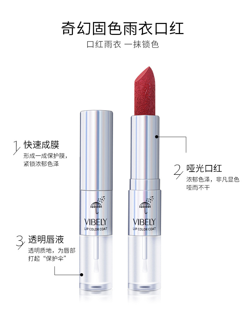 VIBELY Dual-head Lipstick Raincoat Non-stick Cup Long-lasting matte Bright Red 999 Lipstick Two-in-one Lip Gloss Specification drawing