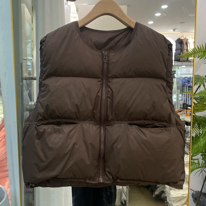 South Korea Candy Color Down Vest Women's 2024 Autumn and Winter Short Pumpkin Version Thickened Loose Casual Bread Coat