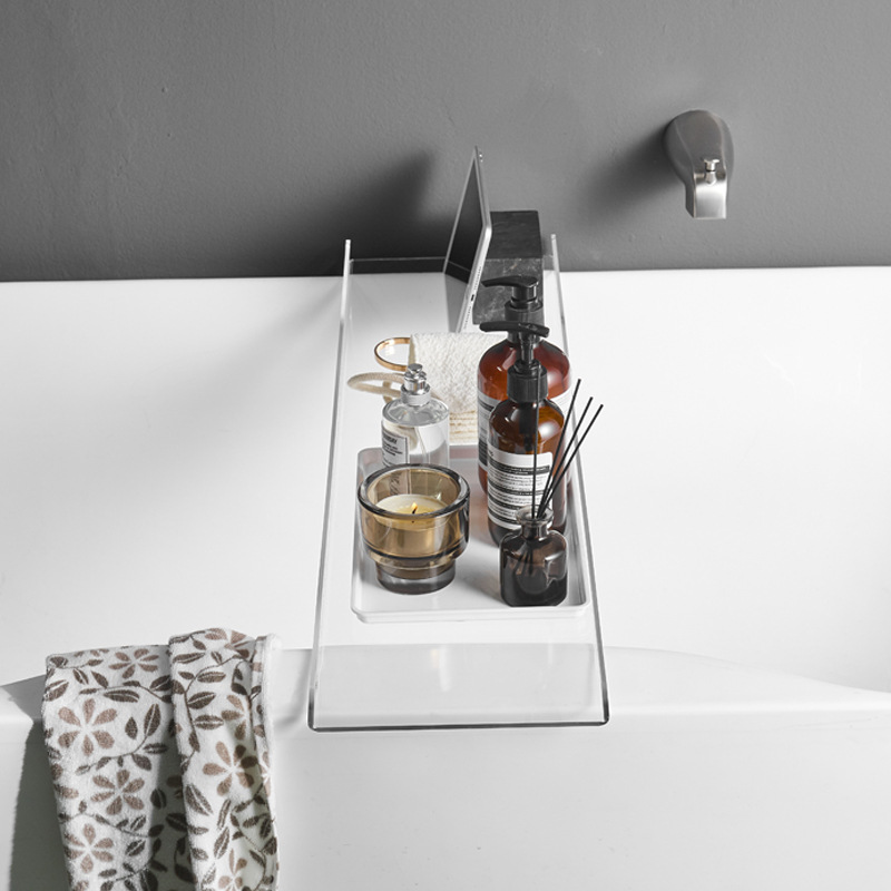 Estante de bañera de acrílico nórdico Estante de bañera de lujo largo y ligero Estante de bañera Soporte transparente Estante de baño Hotel SPA