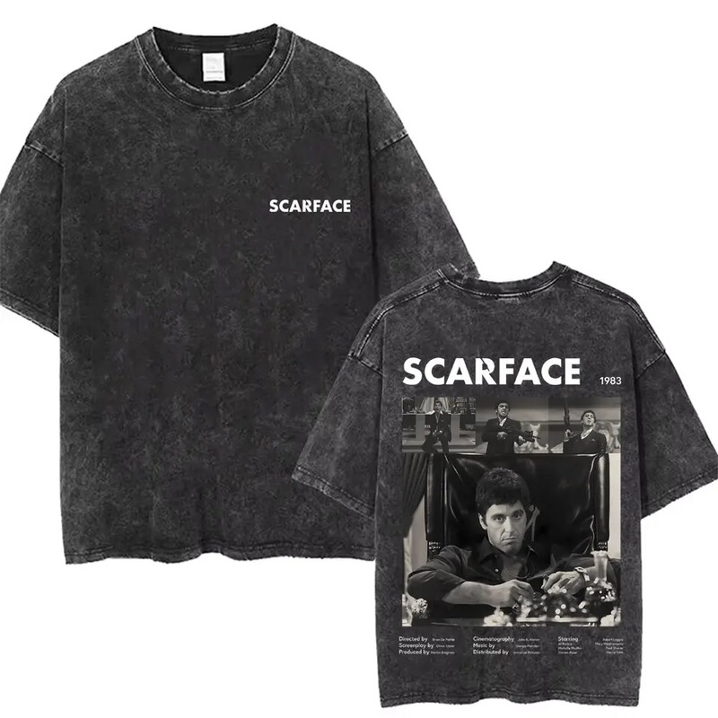 90S Classic Gangster Movie Scarface Double-Sided Print T-Shirt Tony Montana Al Pacino Replica 90S Classic Gangster Movie Scarface Double-Sided Print T-Shirt Tony Montana Al Pacino Replica
