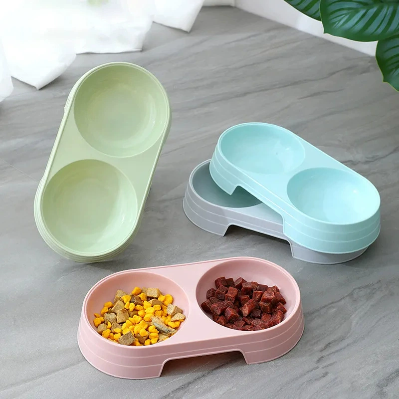 Macaron Pet Двойная миска Посуда в наличии Маленький Размер Овальная миска для кошек Простая миска для ветряных собак Миска для домашних животных Оптовая продажа