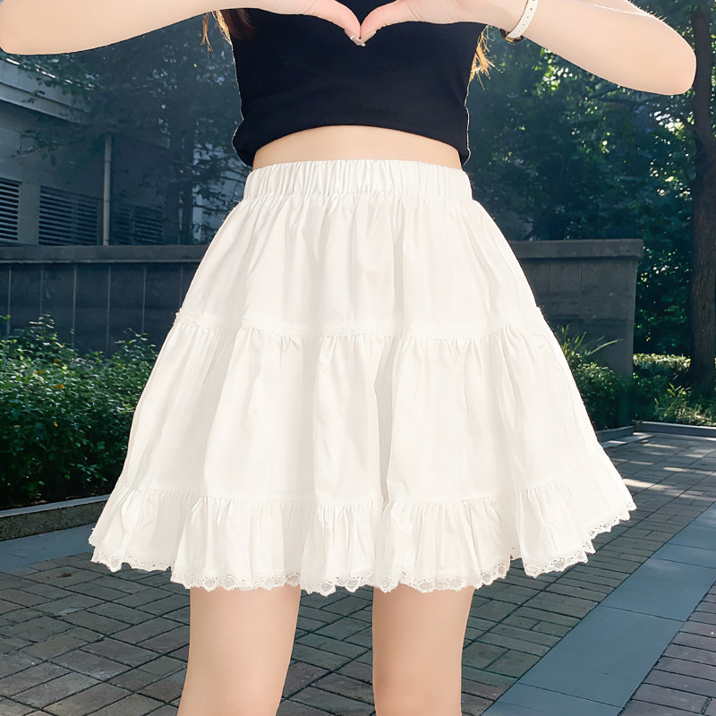 White High-Waisted Lace Versatile A-Line Puffy Cake Short Skirt for Women, 2026 New Summer Style for Plus-Size Women