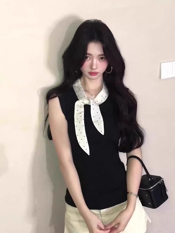 韩系甜美风蝴蝶结背心吊带2025新款夏日别致修身掐腰显瘦无袖上衣|undefined