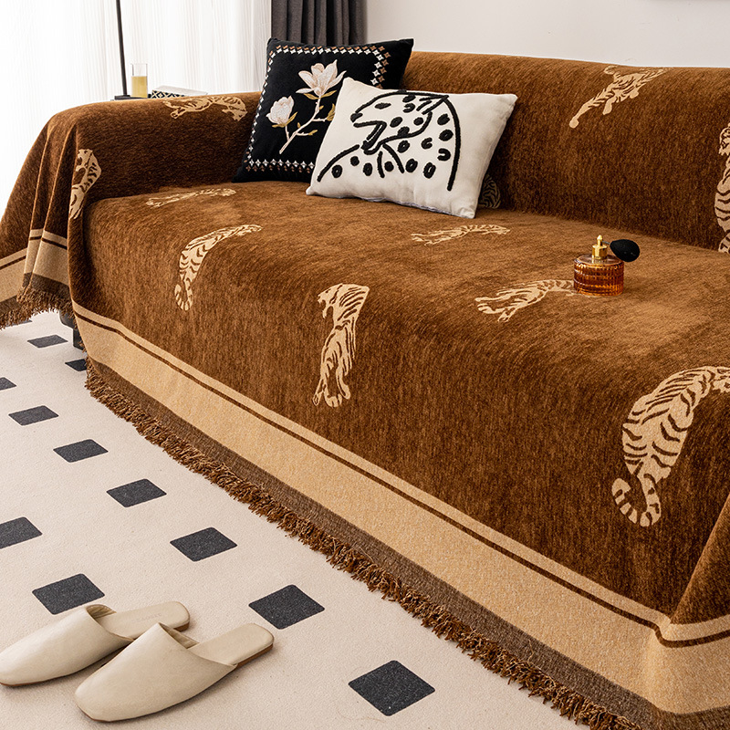 Chenille Simple Four Seasons Universal High-end Tiger And Leopard Pattern Integrated Multi-functional Sofa Cover Cloth_voghion.com