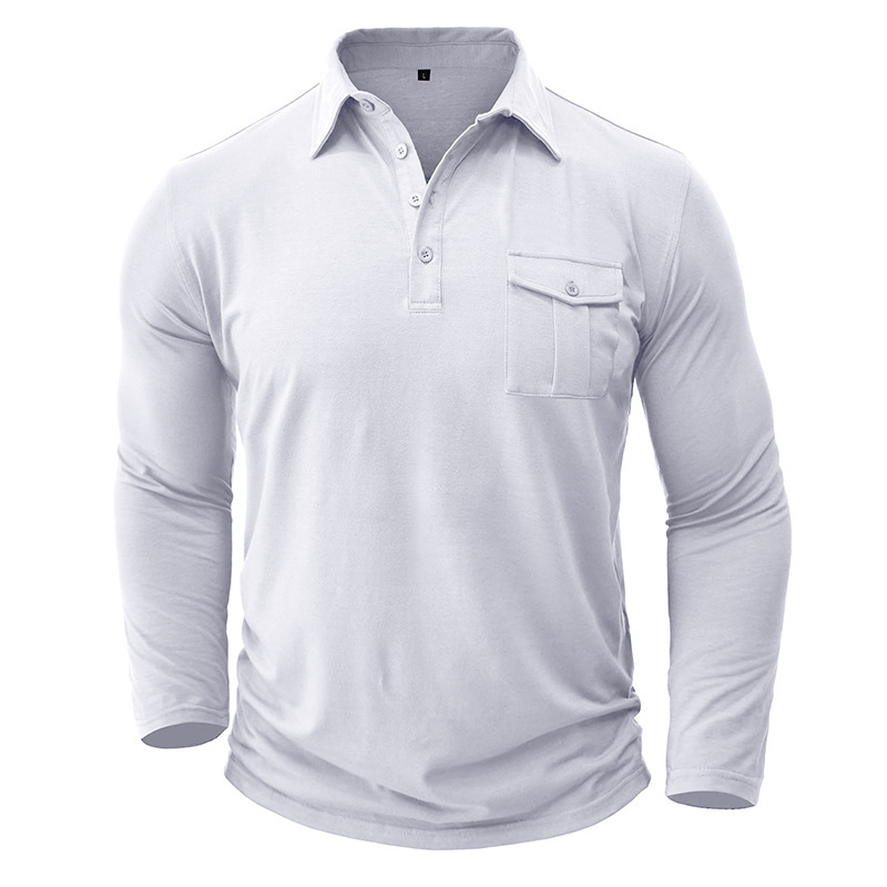 Men's Polo Shirt Long Sleeve Solid Colour Autumn Winter Style_voghion.com