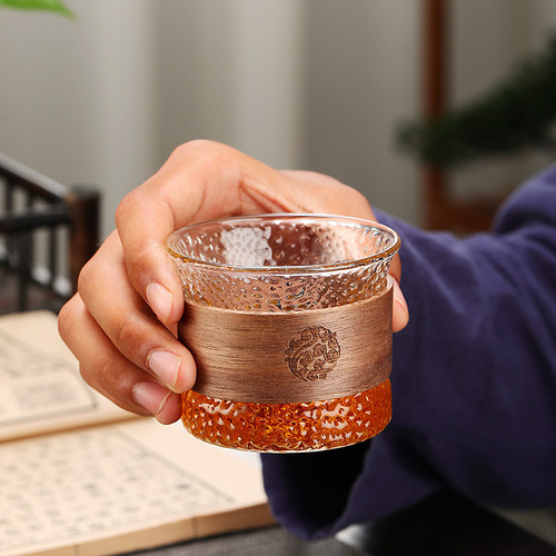 Glass coffee cup, glass cup, wooden ring, insulated small tea cup, master cup, glass cup, milk cup, glass tea cup, tea cup