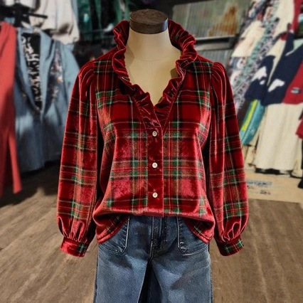 25 European and American Amazon Independent Station Cross-Border Export Christmas Special Women's Plaid Top Long-Sleeved Shirt Polo 25 European and American Amazon Independent Station Cross-Border Export Christmas Special Women's Plaid Top Long-Sleeved Shirt Polo