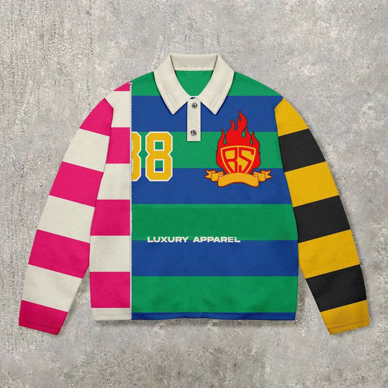 2025 cross-border new AliExpress new fashion trend 3D printing long sleeve POLO street trend sweater