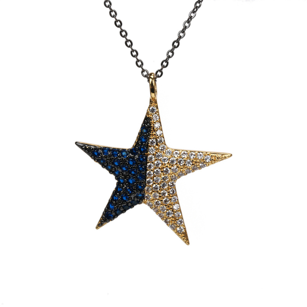 Fashion Micro-Inlaid Colorful Zircon Five-Pointed Star Pendant Necklace