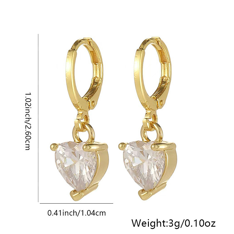 6g Weight Copper Ear Needle Material 1 Pair Shiny Heart Shape Inlay Copper Zircon Drop Earrings