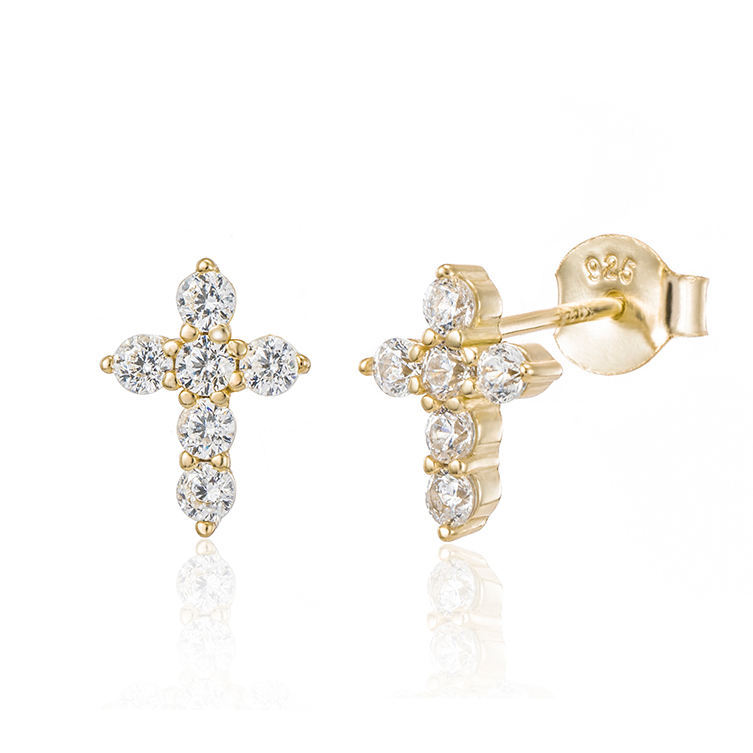 3g Weight 1 Pair 925 Sterling Silver Zircon 925 Sterling Silver Earrings Cross Ear Studs