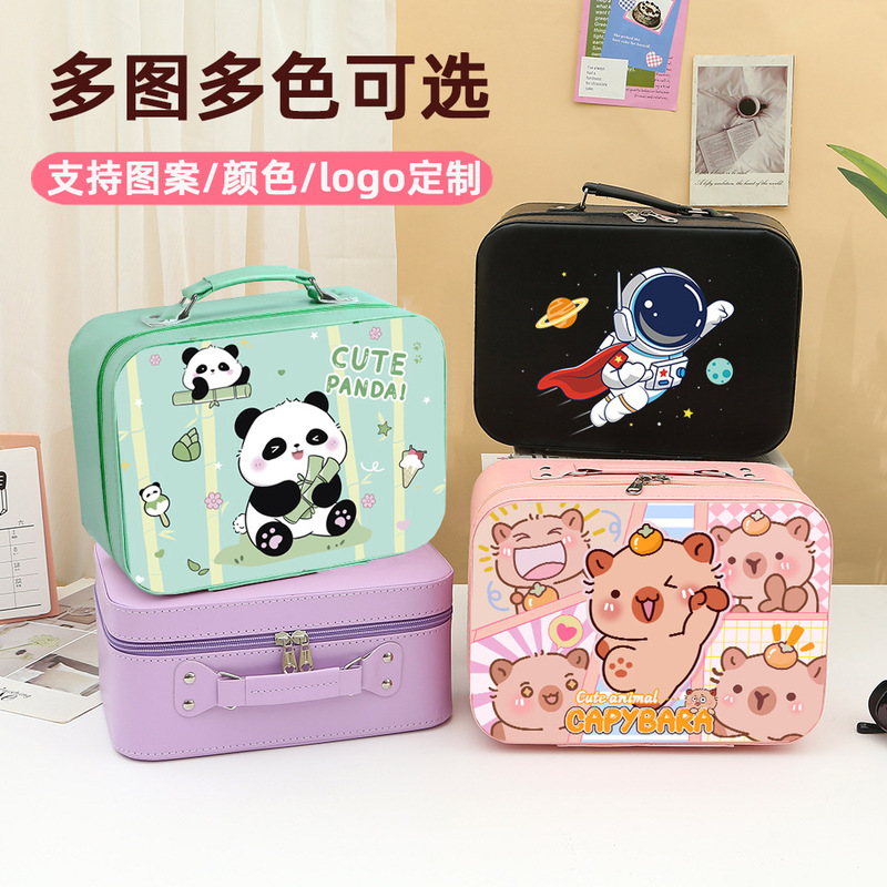 Cartoon Kapibara Cosmetic Case Large Capacity Astronaut Labubu Storage Suitcase Sanrio Cosmetic Bag Customization