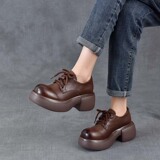以一 Весной и осенью новые стильные однослойные туфли из воловьей кожи на шнуровке в стиле ретро, ​​легкие британские универсальные большие кожаные туфли на мягкой подошве с толстой подошвой