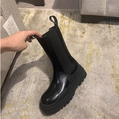 AW BVカラー合わせ本革マーティンブーツ女性カップルシングル中筒チェルシーブーツmona同一厚い底タバコブーツ