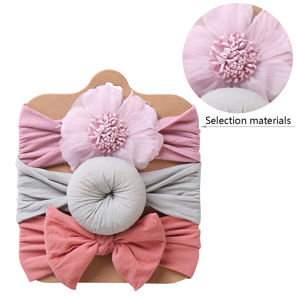 Simple Style Flower Bow Knot Cloth Hair Band 3 Piece Set2