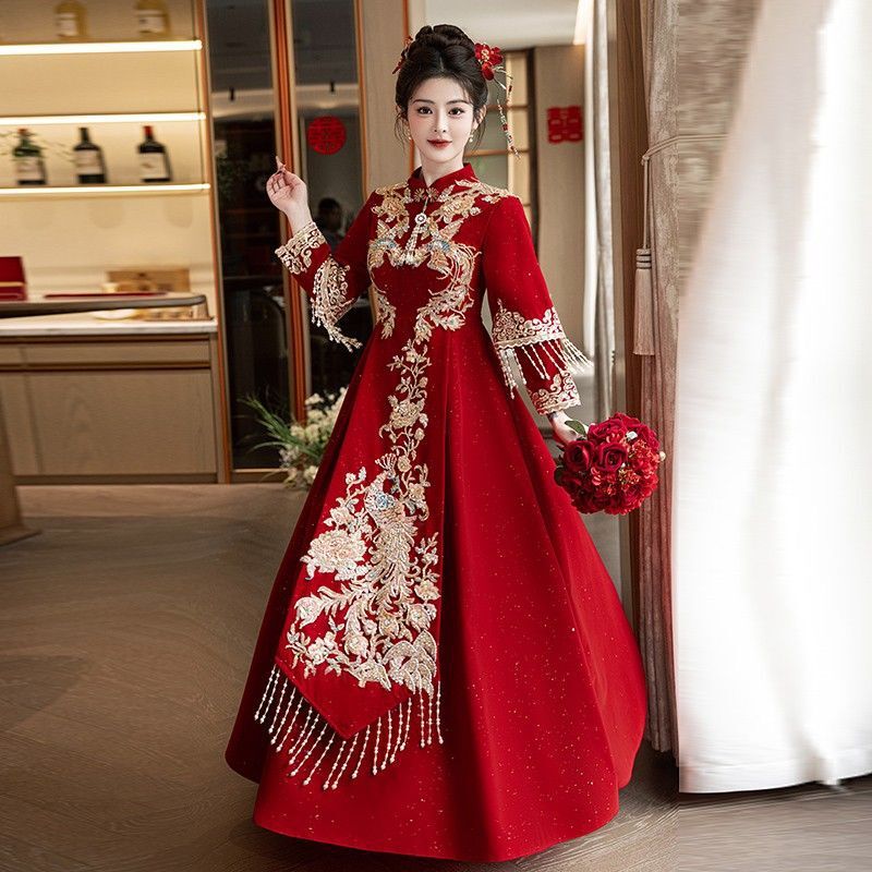 Maternity Toast Dress Plus Size for Curvy Women, Engagement and Wedding Banquet Dress, New Chinese Style Bride Wedding Xiuhe Suit