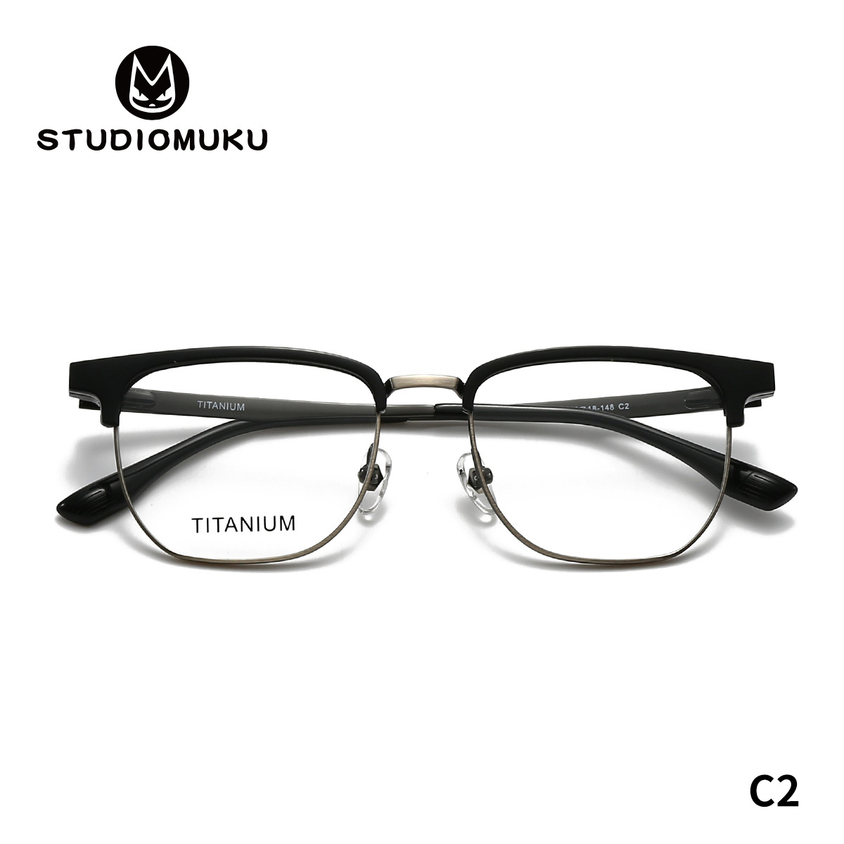 STUDIOMUKU gafas de madera cool cara redonda cara de huevo de pato cara de semilla de melón de titanio puro marco de placa de ceja marco de gafas