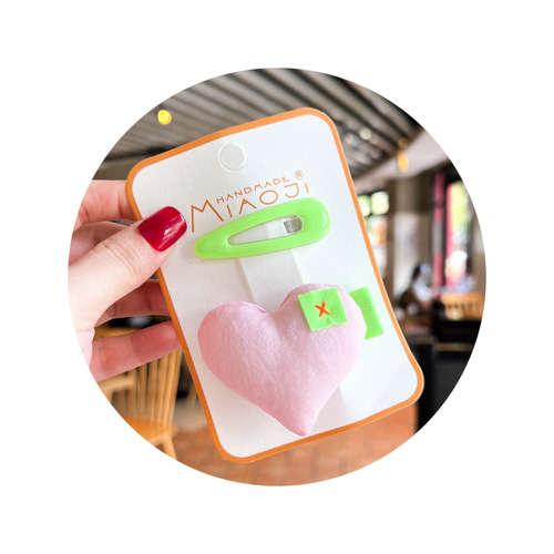 Korean version of fluorescent color children's cotton stuffed love pressure clip for girls and babies, simple and versatile water drop type BB clip two-piece set