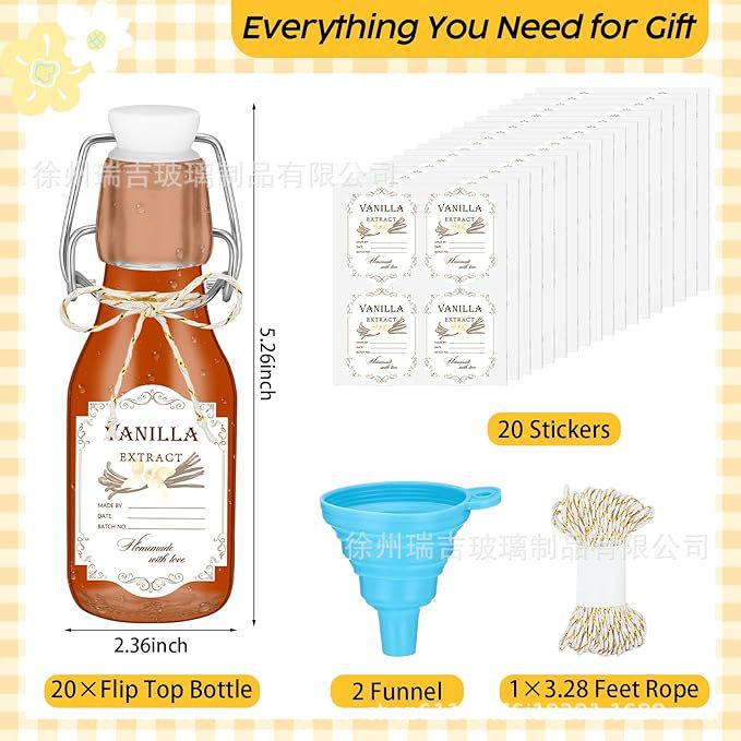 亚马逊批发玻璃瓶迷你玻璃瓶带拉环香草提取液瓶可做贴纸可组装