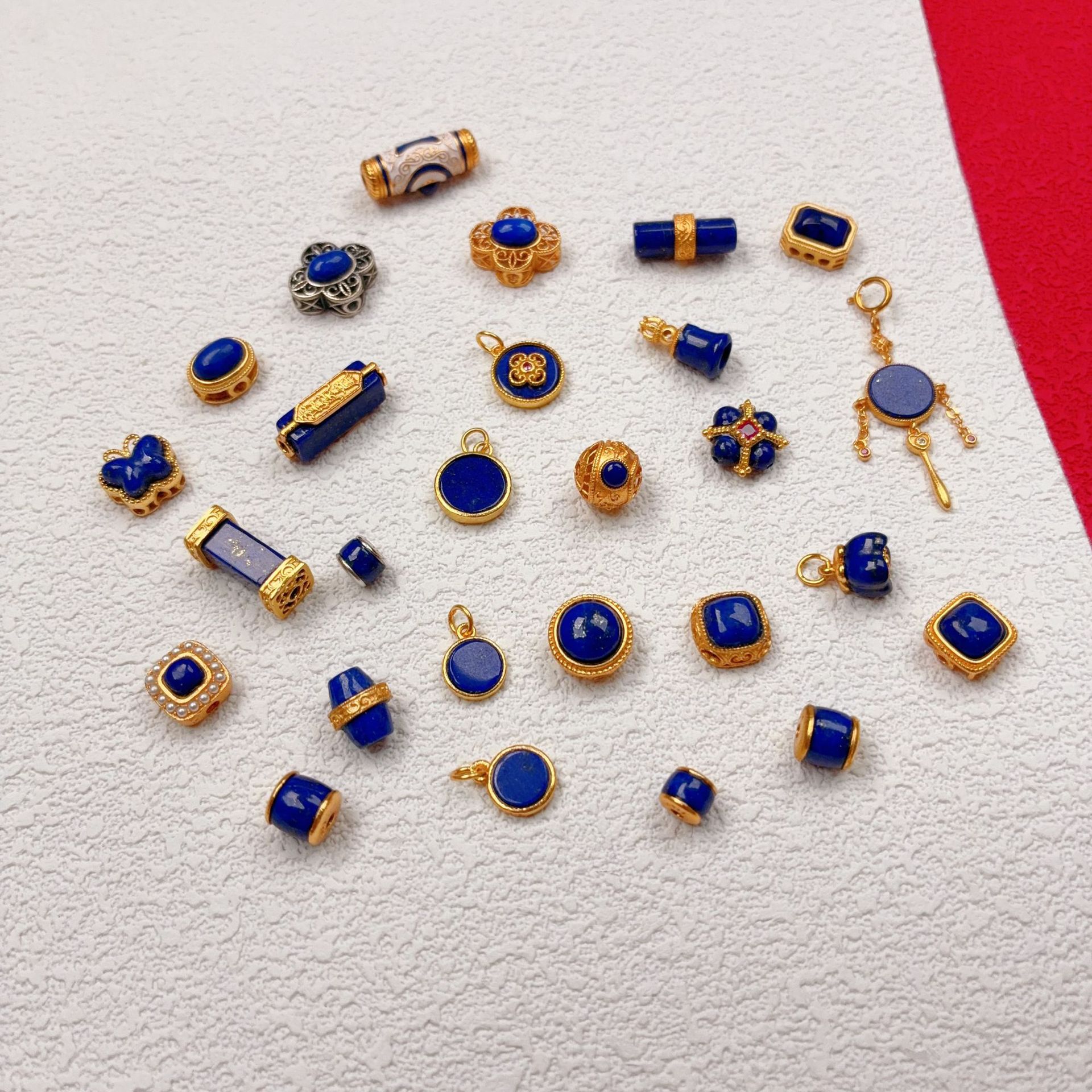 S925 Silver Gold-Plated Accessories, Lapis Lazuli Decorative Beads, Semi-Finished Spacer Beads, DIY Bracelet and Necklace, New Product Special Offer