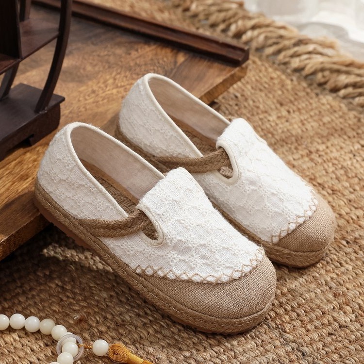 新款田园风亚麻老北京布鞋女学生帆布鞋懒人一脚蹬休闲透气渔夫鞋